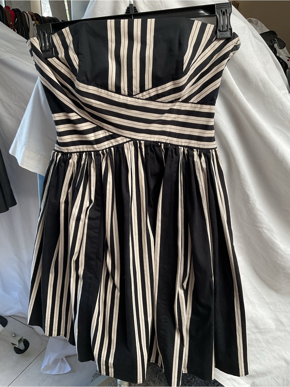 Viola Black and Cream Strapless Stripe Fit-and-Flare Dress